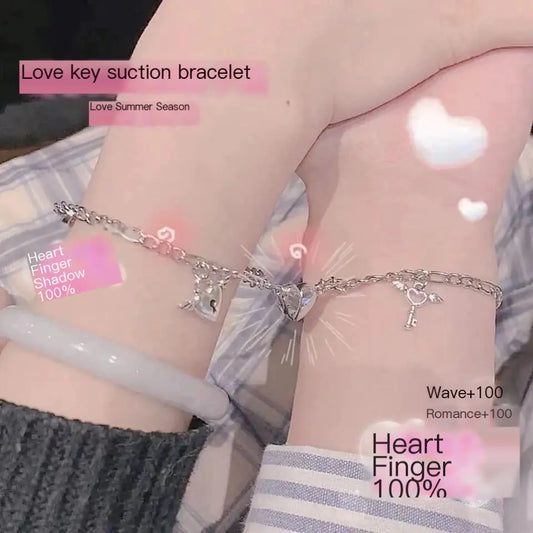 Heart Lock Couple Bracelets - Simple Key and Heart Design
